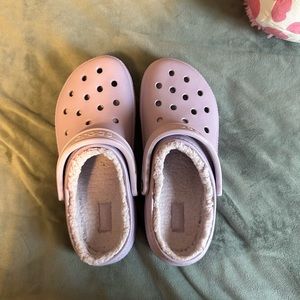 Purple fuzzy crocs